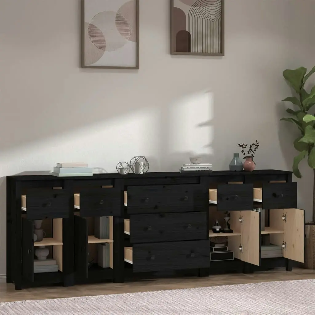 Sideboard Black 230x35x80 cm Solid Wood Pine 3114098