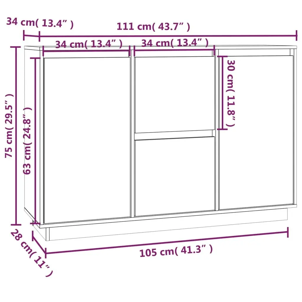 Sideboard 111x34x75 cm Solid Wood Pine 814309