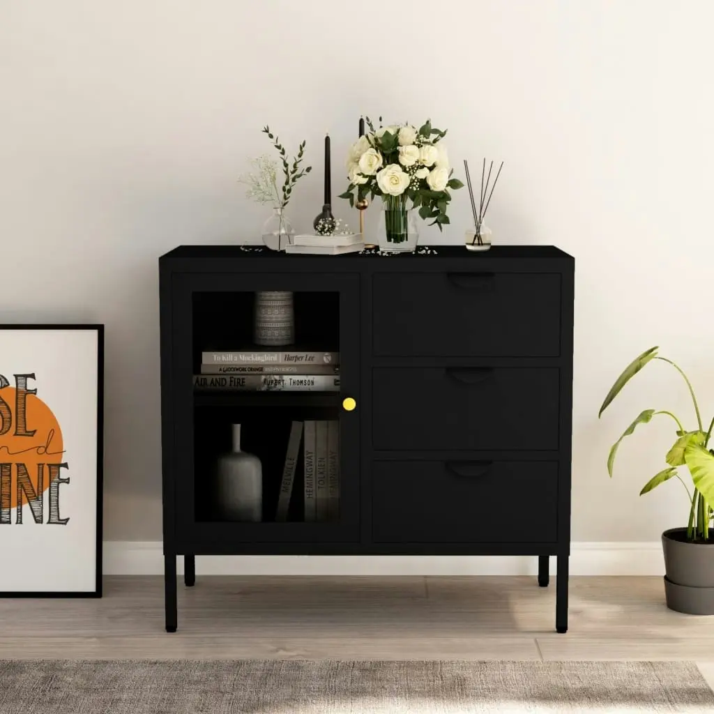 Sideboard Black 75x35x70 cm Steel and Tempered Glass 336073