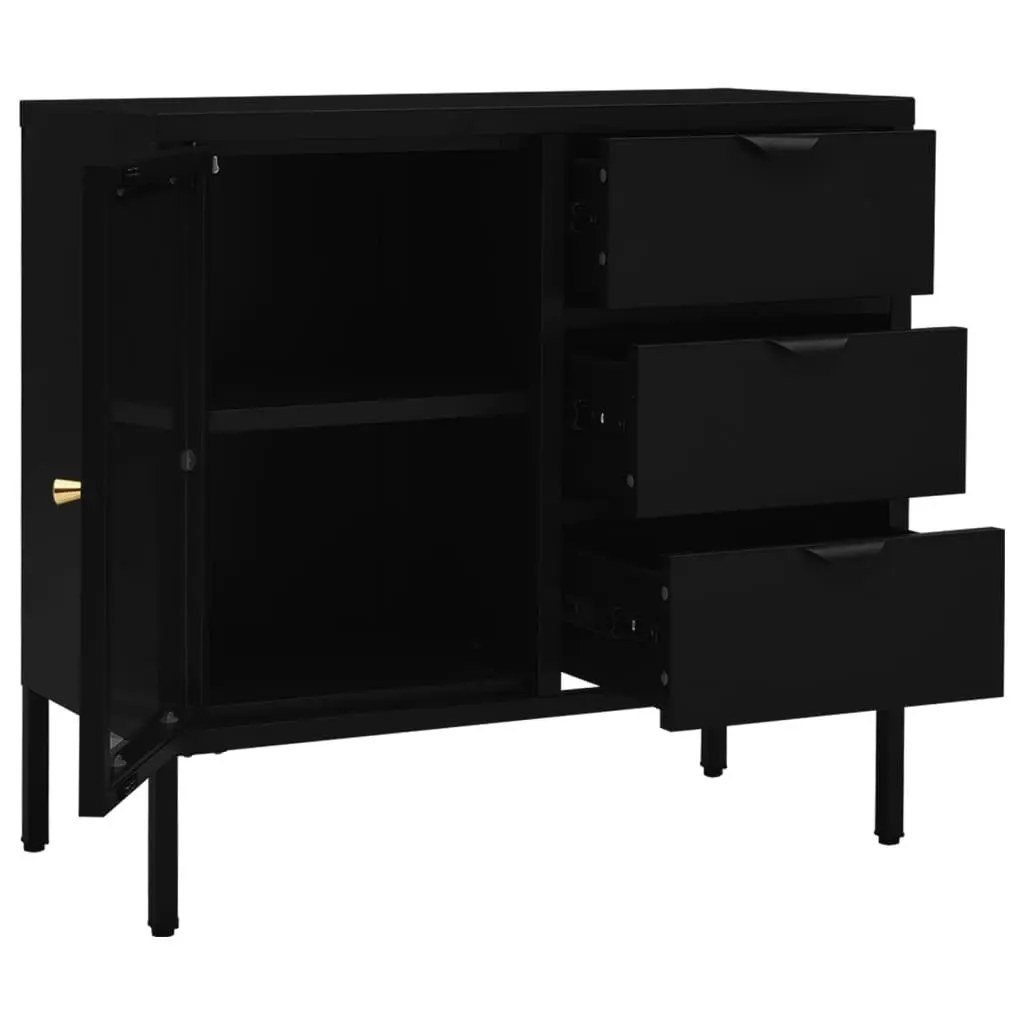 Sideboard Black 75x35x70 cm Steel and Tempered Glass 336073