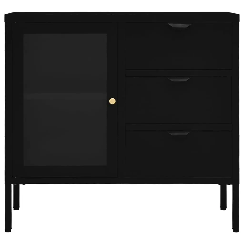 Sideboard Black 75x35x70 cm Steel and Tempered Glass 336073