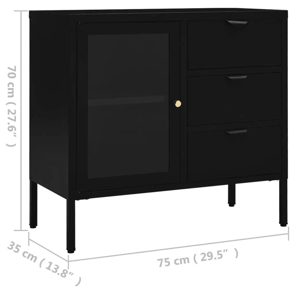 Sideboard Black 75x35x70 cm Steel and Tempered Glass 336073