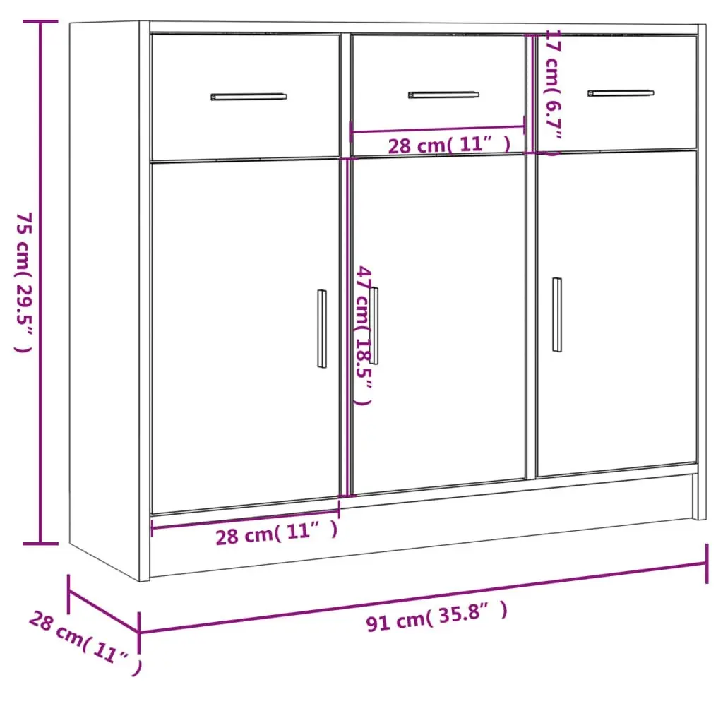 Sideboard Black 91x28x75 cm Engineered Wood 823009