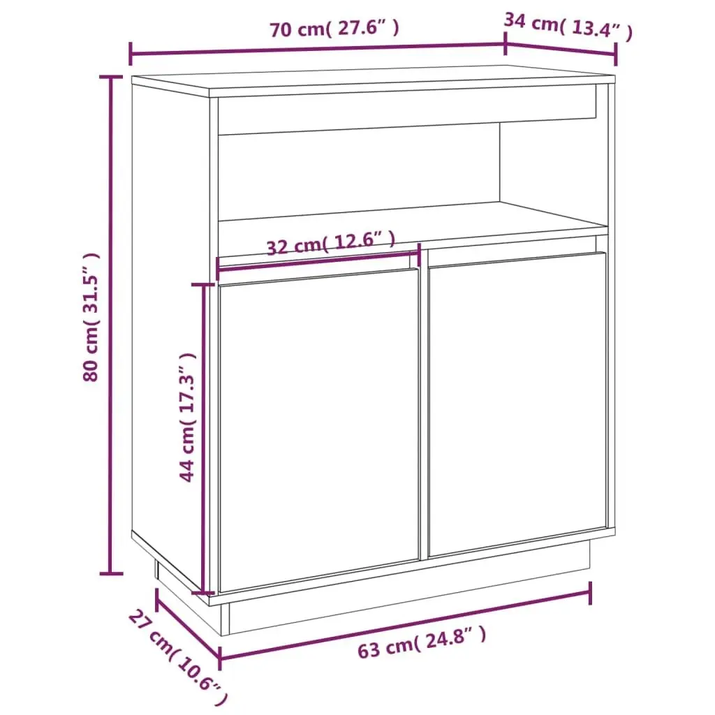 Sideboard 70x34x80 cm Solid Wood Pine 814384