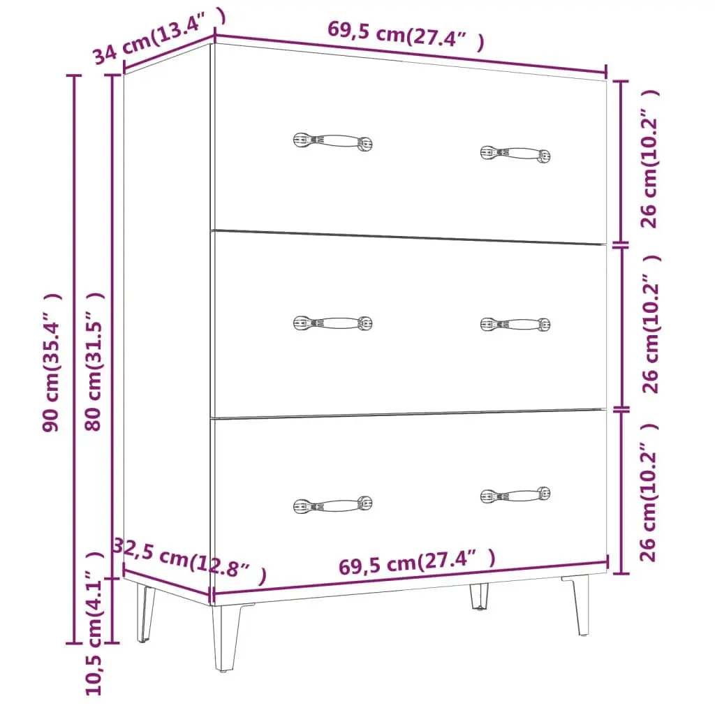 Sideboard Concrete Grey 69.5x34x90 cm Engineered Wood 812163