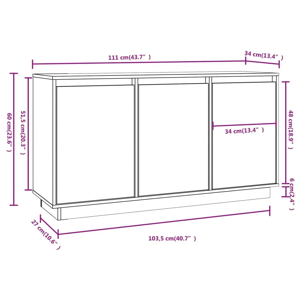 Sideboard Black 111x34x60 cm Solid Wood Pine 813813