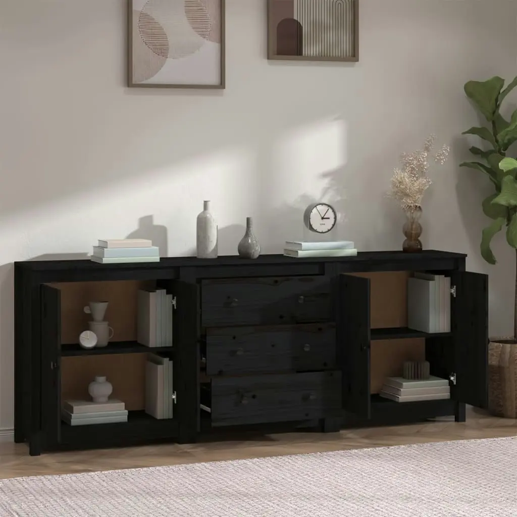 Sideboard Black 210x35x80 cm Solid Wood Pine 3114073