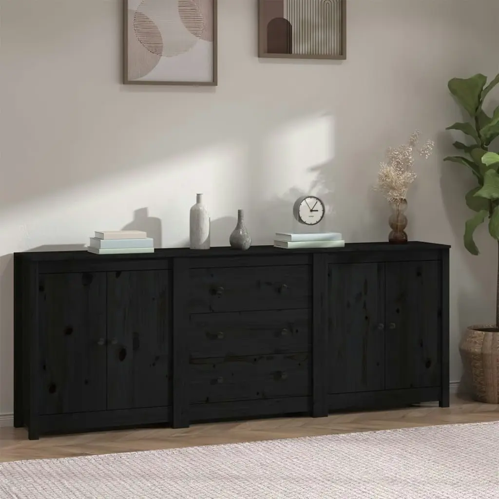 Sideboard Black 210x35x80 cm Solid Wood Pine 3114073