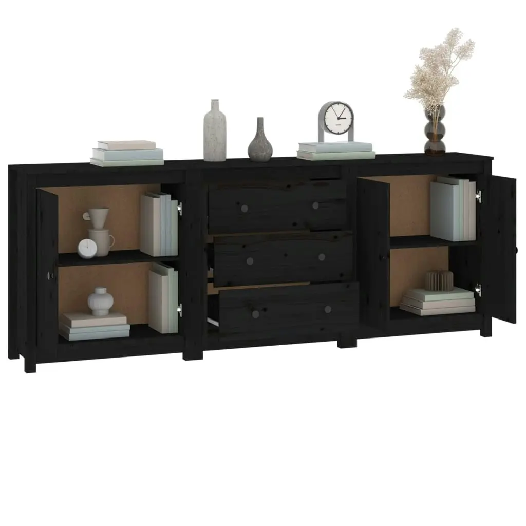 Sideboard Black 210x35x80 cm Solid Wood Pine 3114073