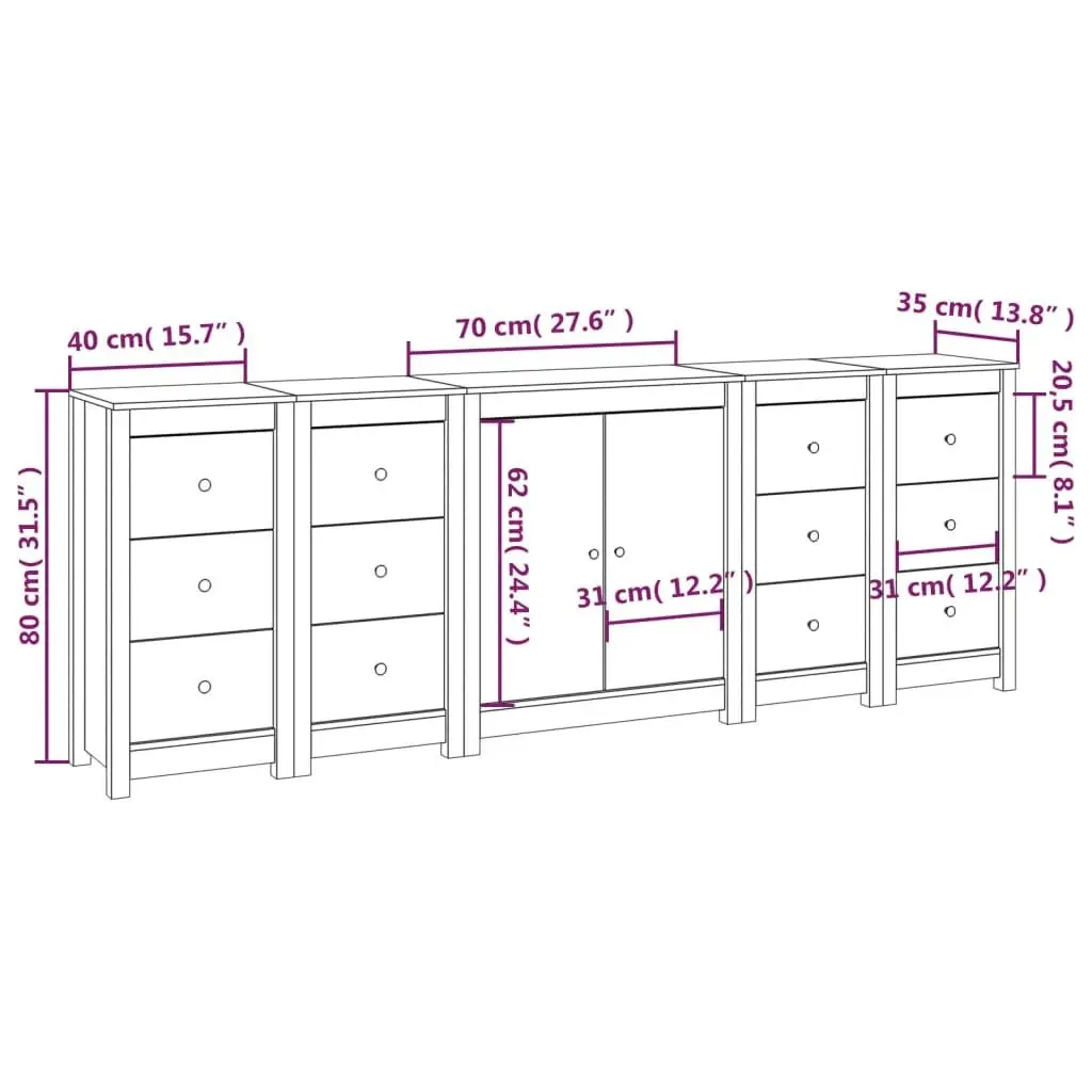 Sideboard Black 230x35x80 cm Solid Wood Pine 3114088