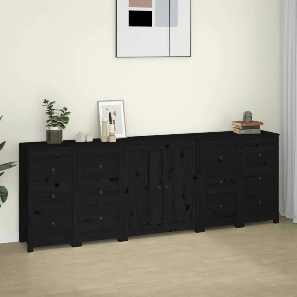 Sideboard Black 230x35x80 cm Solid Wood Pine 3114088