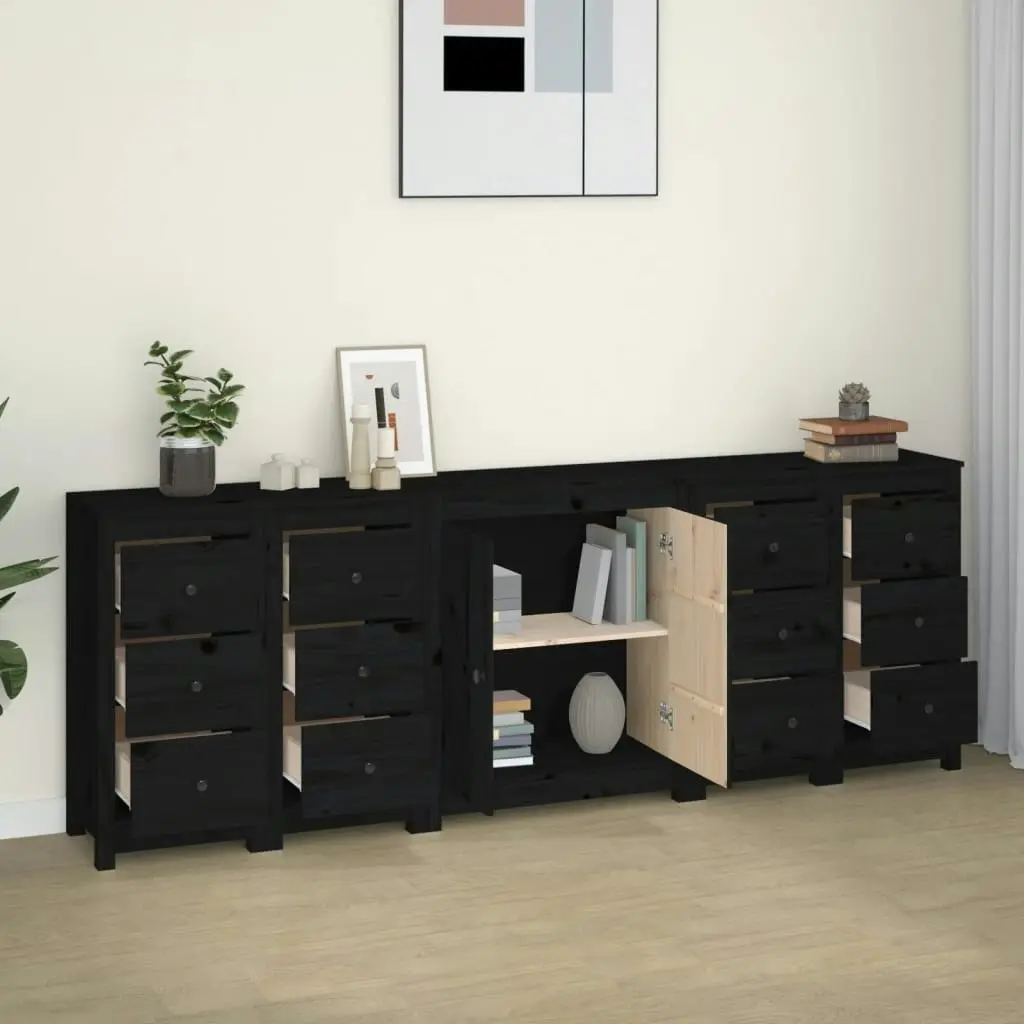 Sideboard Black 230x35x80 cm Solid Wood Pine 3114088