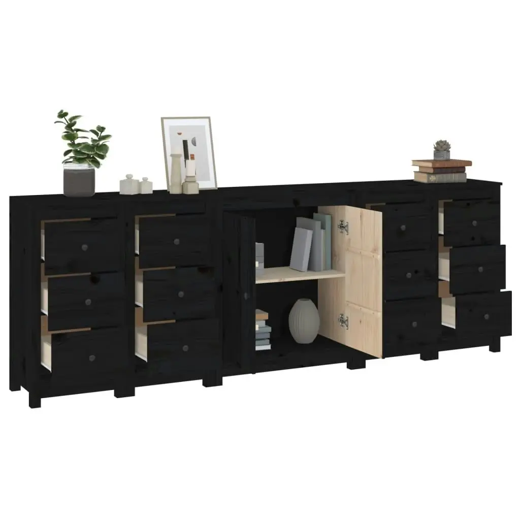 Sideboard Black 230x35x80 cm Solid Wood Pine 3114088