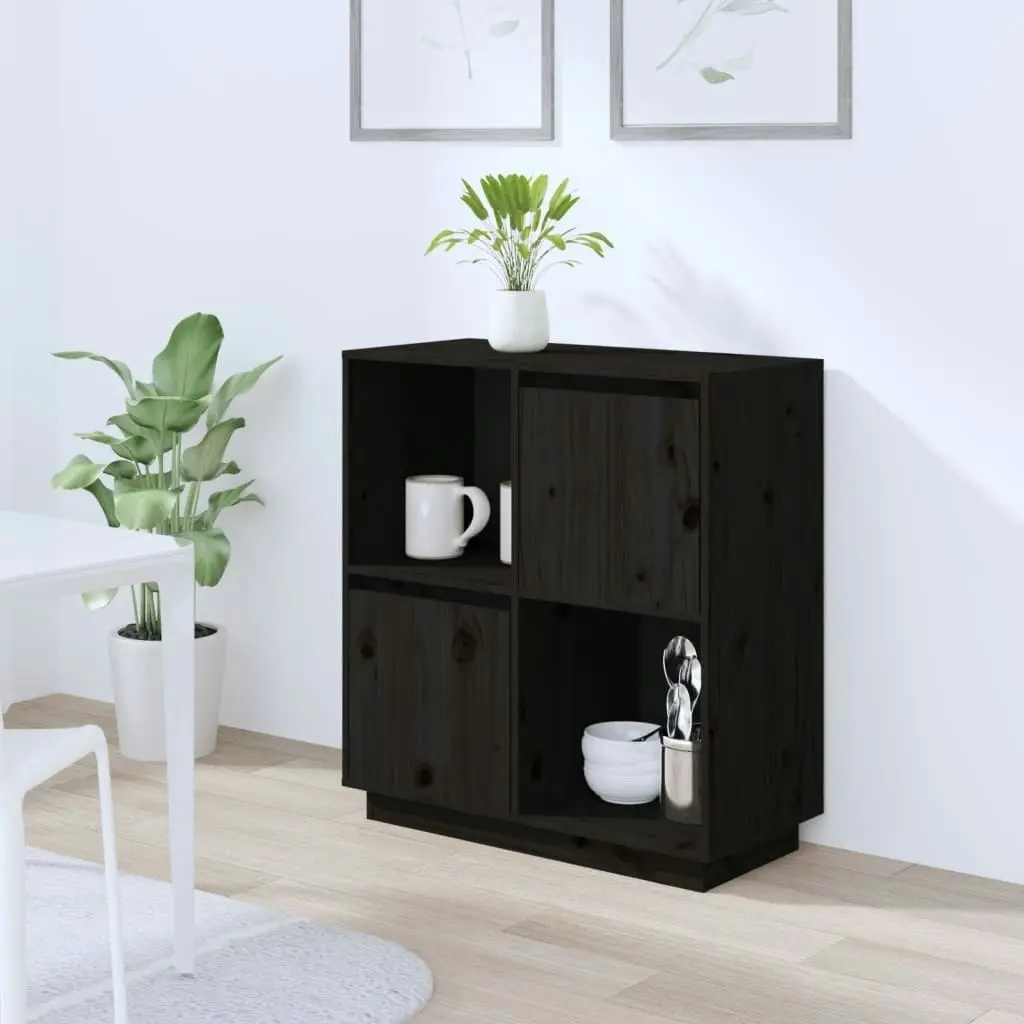 Sideboard Black 74x35x80 cm Solid Wood Pine 814353