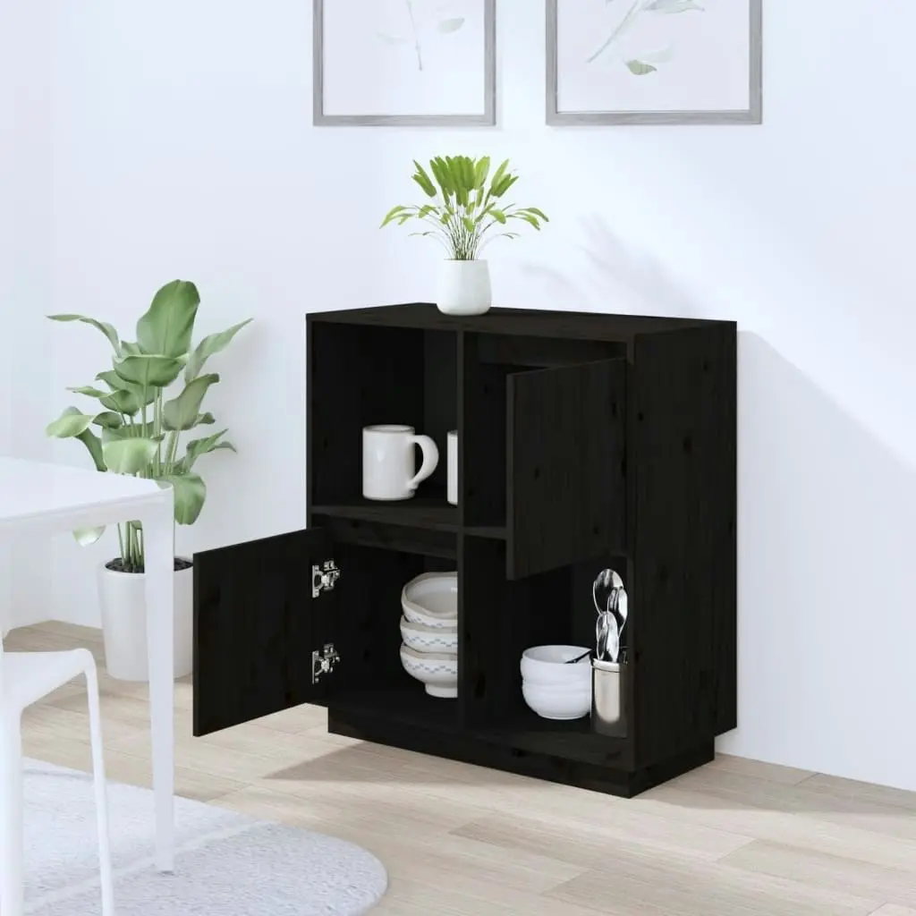 Sideboard Black 74x35x80 cm Solid Wood Pine 814353