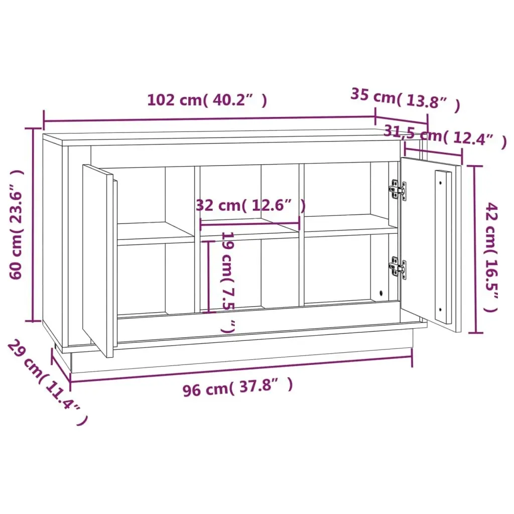 Sideboard High Gloss White 102x35x60 cm Engineered Wood 831879