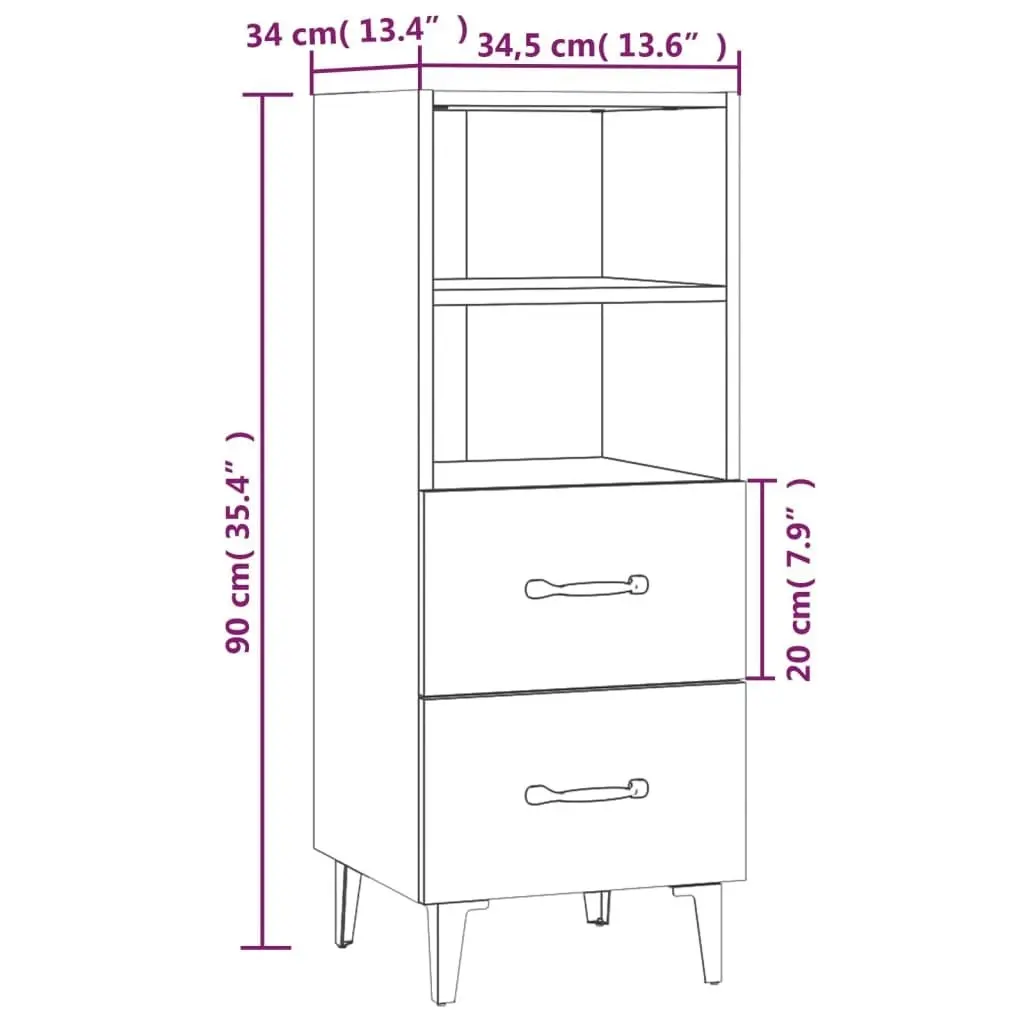 Sideboard High Gloss White 34.5x34x90 cm Engineered Wood 812372