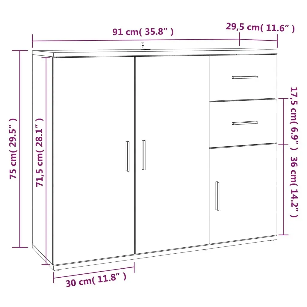 Sideboard High Gloss White 91x29.5x75 cm Engineered Wood 823271