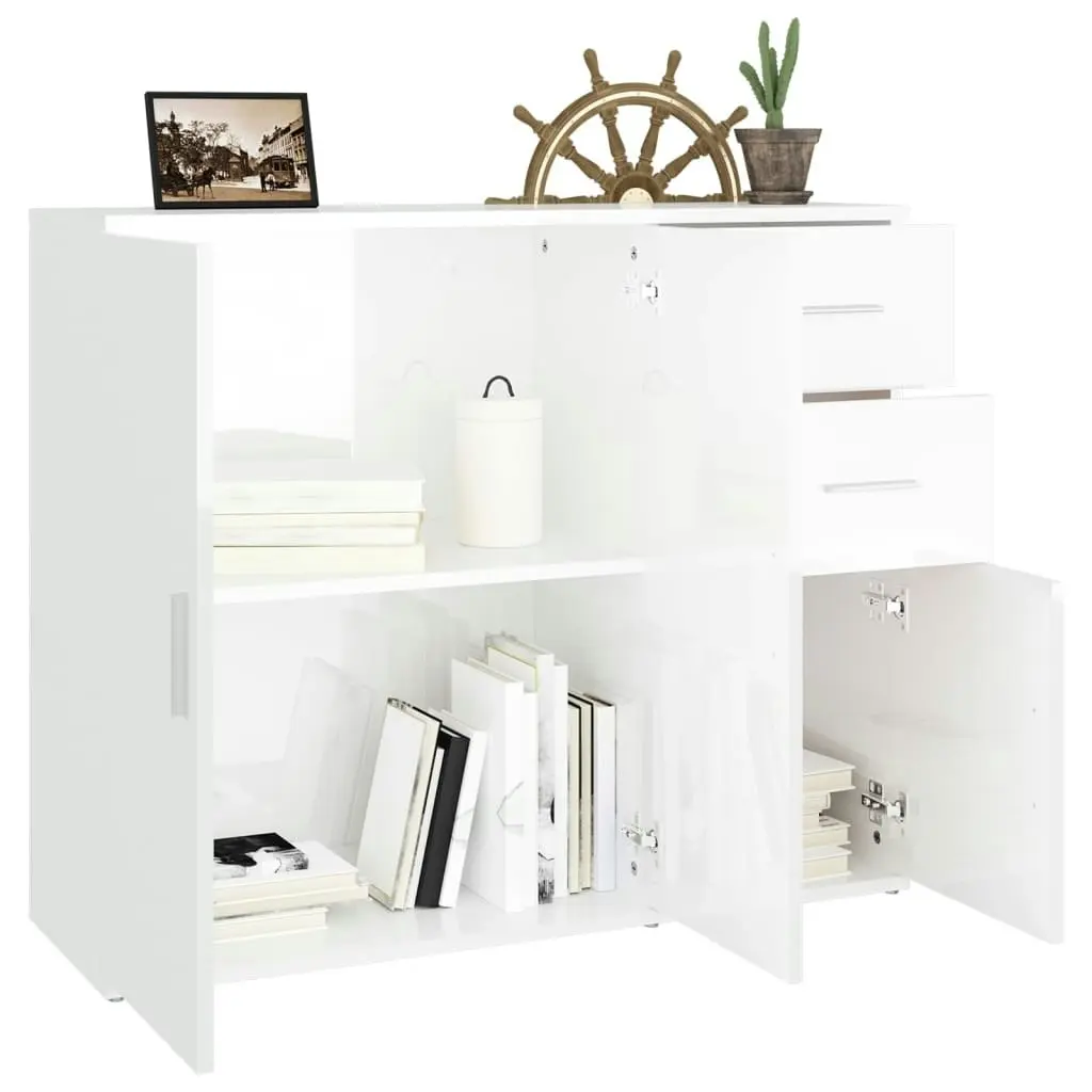 Sideboard High Gloss White 91x29.5x75 cm Engineered Wood 823271