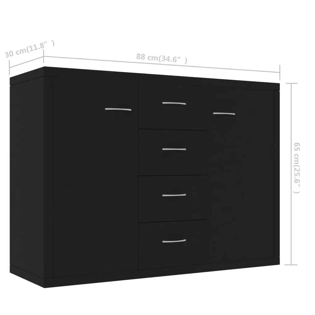 Sideboard Black 88x30x65 cm Engineered Wood 800685