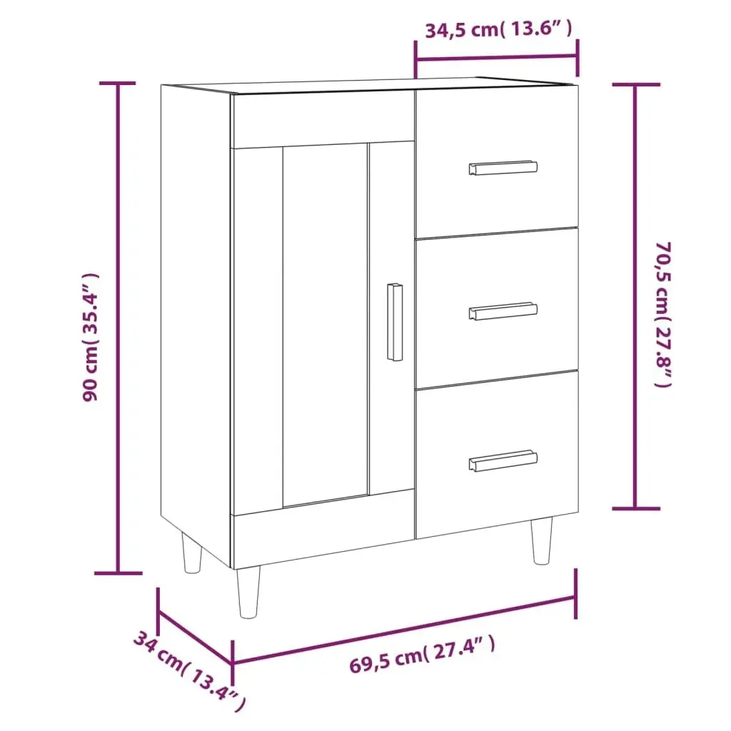 Sideboard High Gloss White 69.5x34x90 cm Engineered Wood 812237