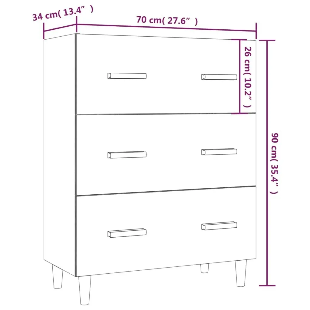 Sideboard High Gloss White 70x34x90 cm Engineered Wood 812156