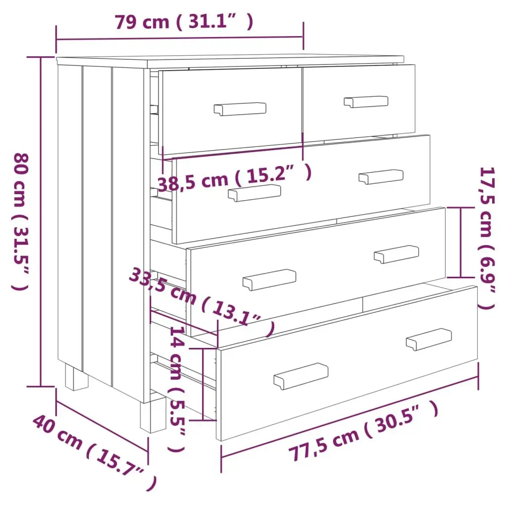 Sideboard "HAMAR" Dark Grey 79x40x80 cm Solid Wood Pine 340422