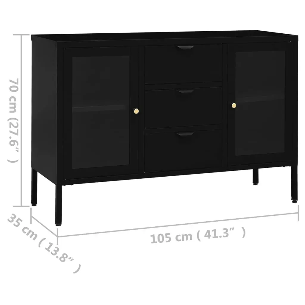 Sideboard Black 105x35x70 cm Steel and Tempered Glass 336076