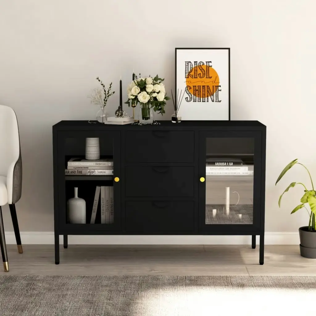 Sideboard Black 105x35x70 cm Steel and Tempered Glass 336076