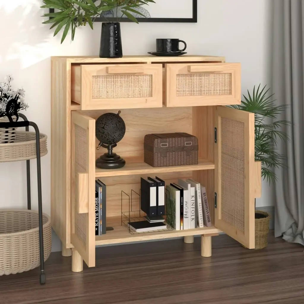 Sideboard Brown 60x30x75 cm Solid Wood Pine and Natural Rattan 345638