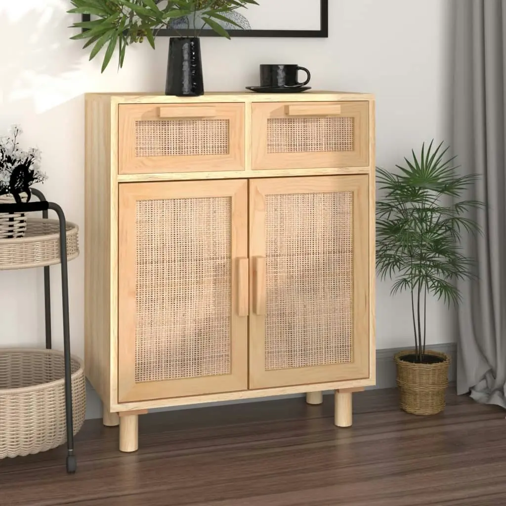 Sideboard Brown 60x30x75 cm Solid Wood Pine and Natural Rattan 345638