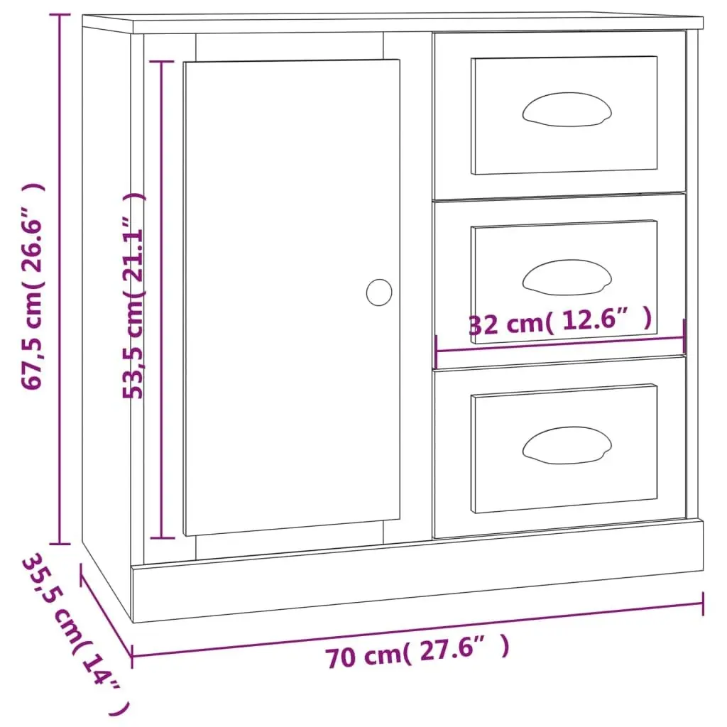 Sideboard High Gloss White 70x35.5x67.5 cm Engineered Wood 816194