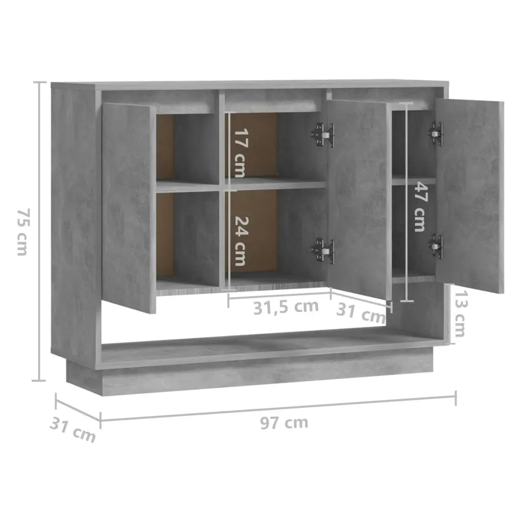 Sideboard Concrete Grey 97x31x75 cm Engineered Wood 809534