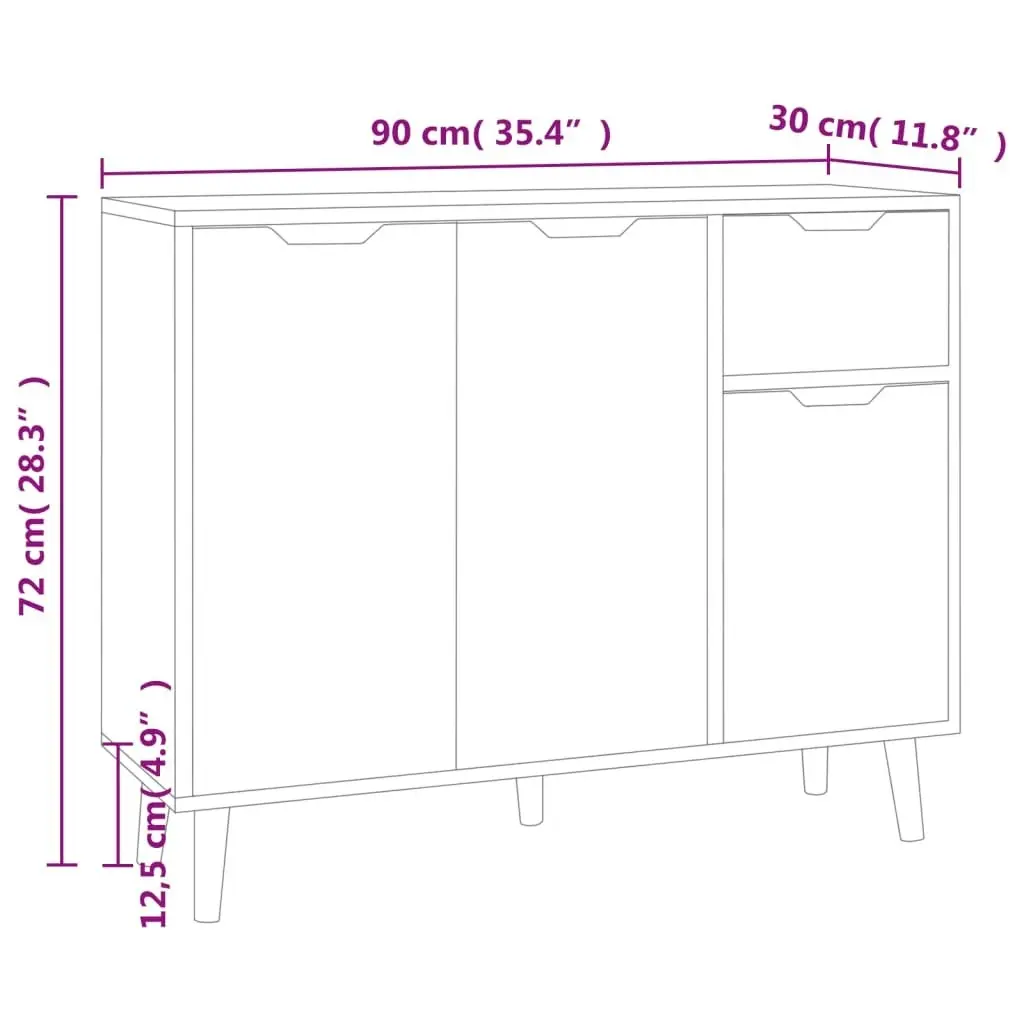 Sideboard High Gloss White 90x30x72 cm Engineered Wood 326819