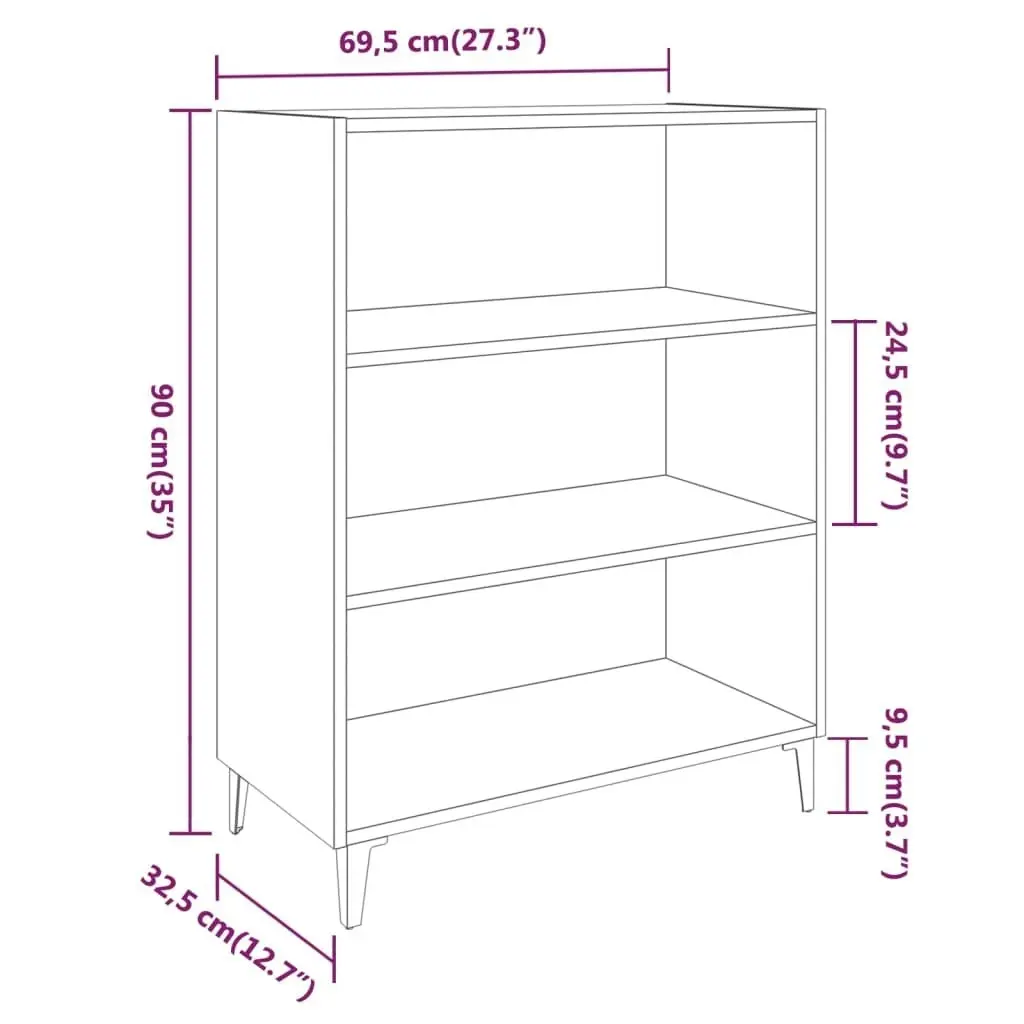 Sideboard Grey Sonoma 69.5x32.5x90 cm Engineered Wood 817379