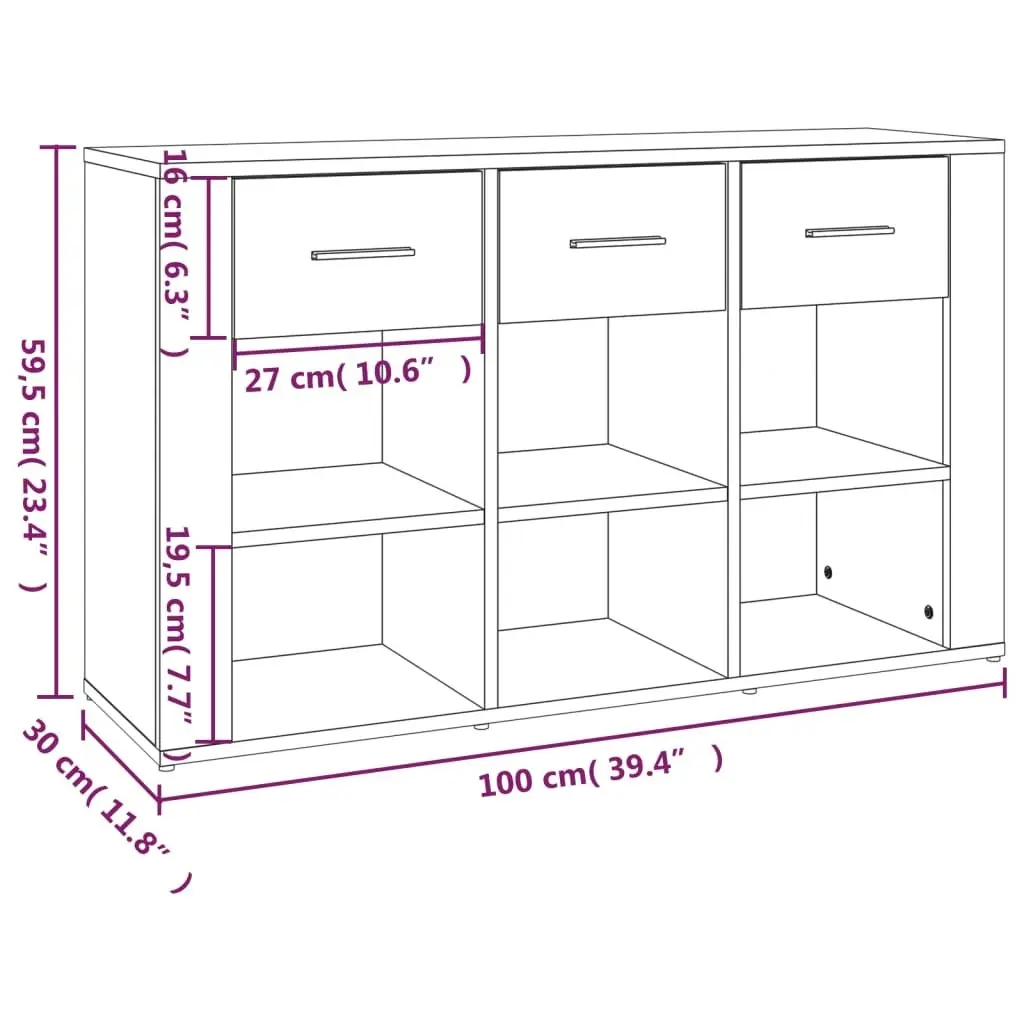 Sideboard White 100x30x59.5 cm Engineered Wood 821004