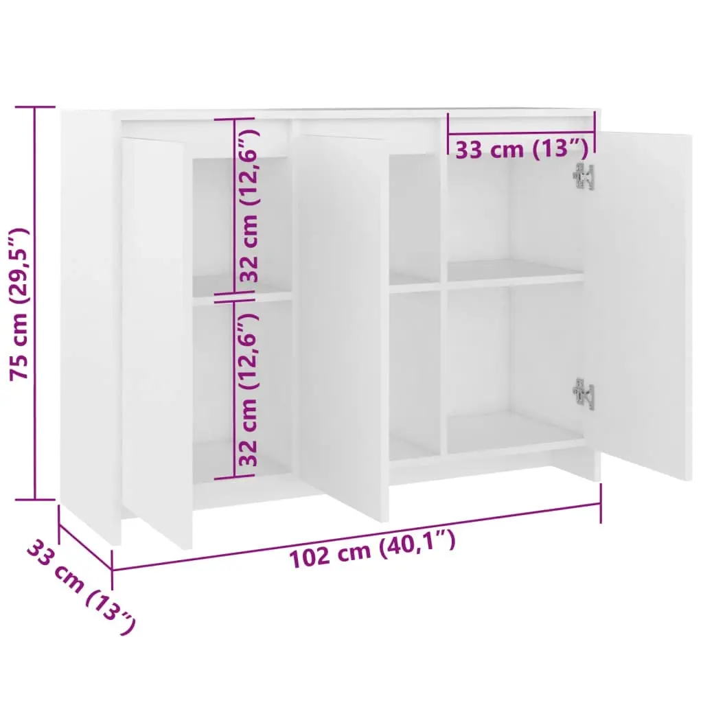 Sideboard White 102x33x75 cm Engineered Wood 809773