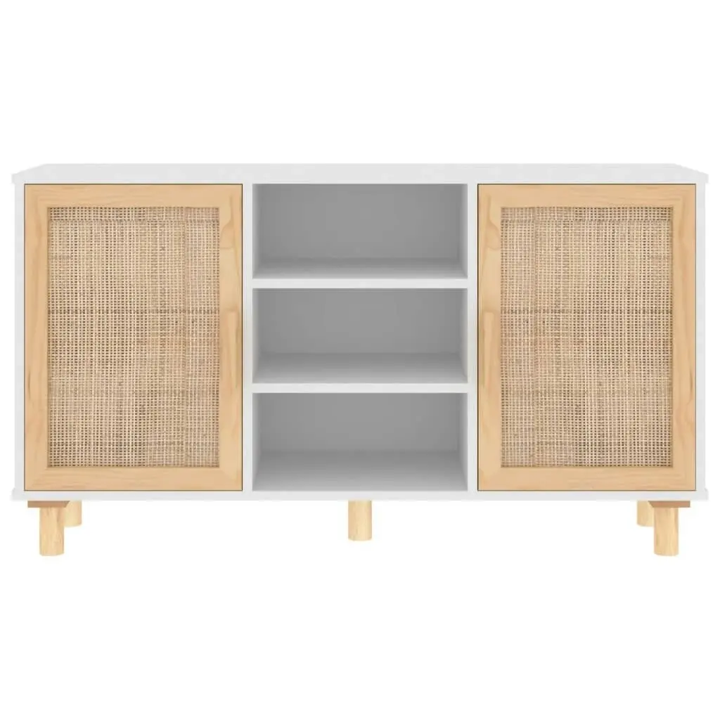 Sideboard White 105x30x60 cm Solid Wood Pine and Natural Rattan 345639