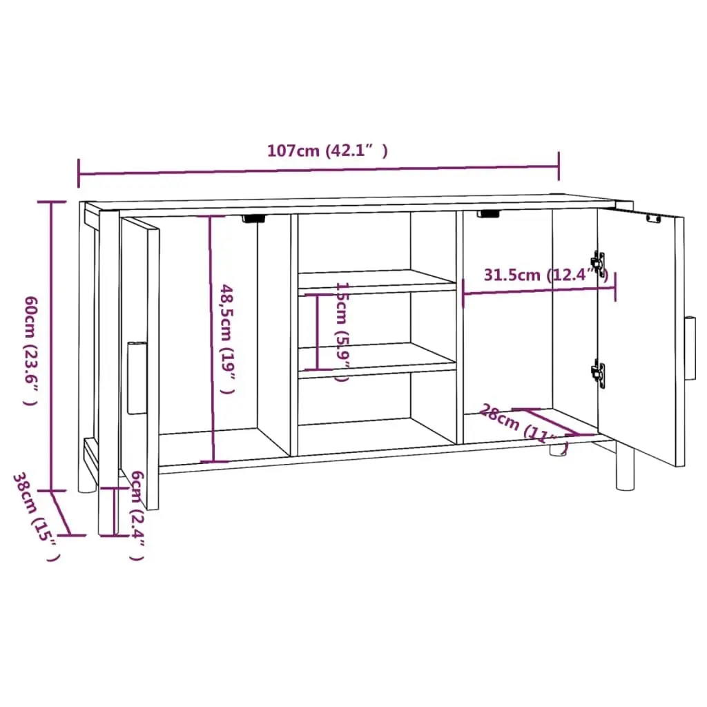 Sideboard White 107x38x60 cm Engineered Wood 345678