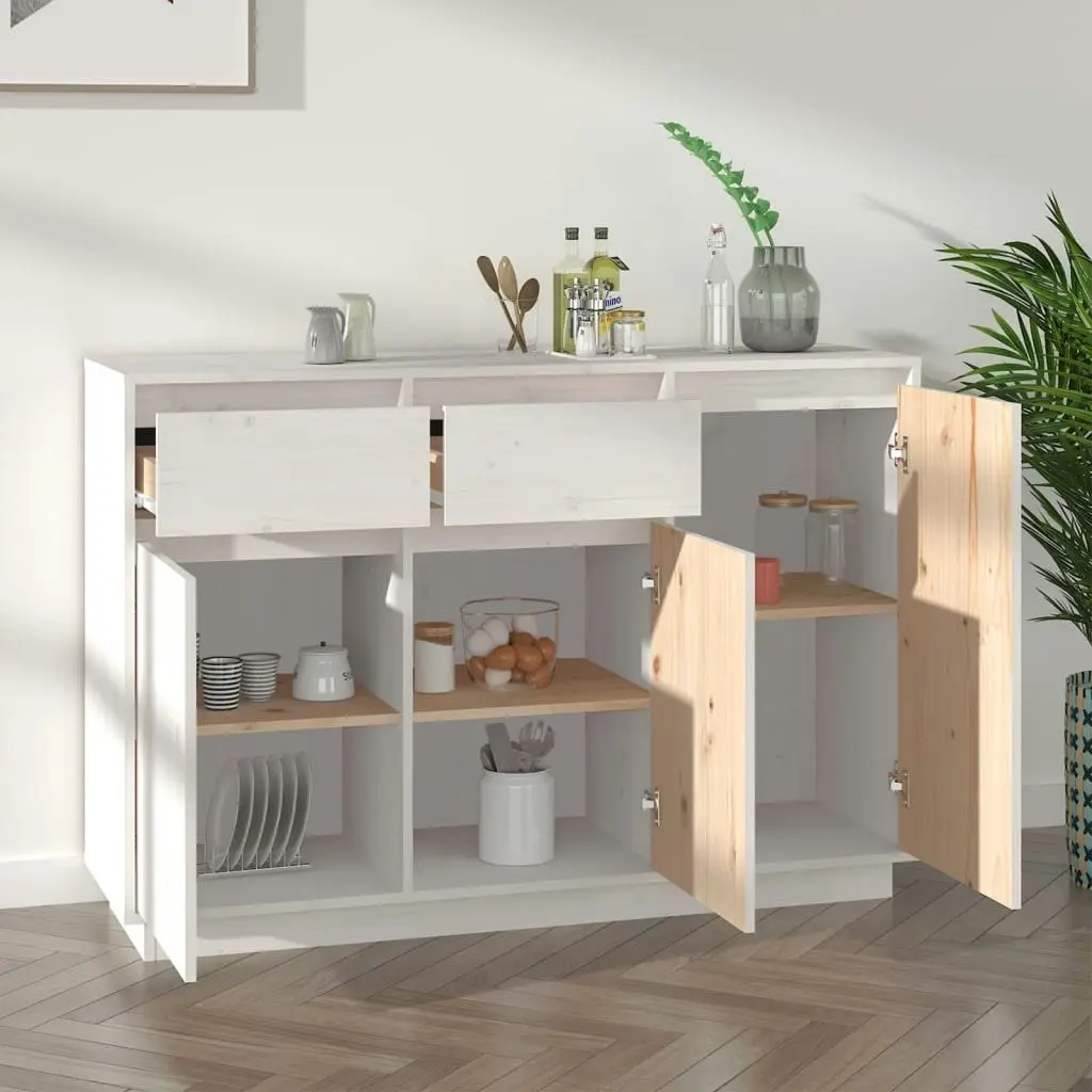 Sideboard White 110x34x75 cm Solid Wood Pine 814330