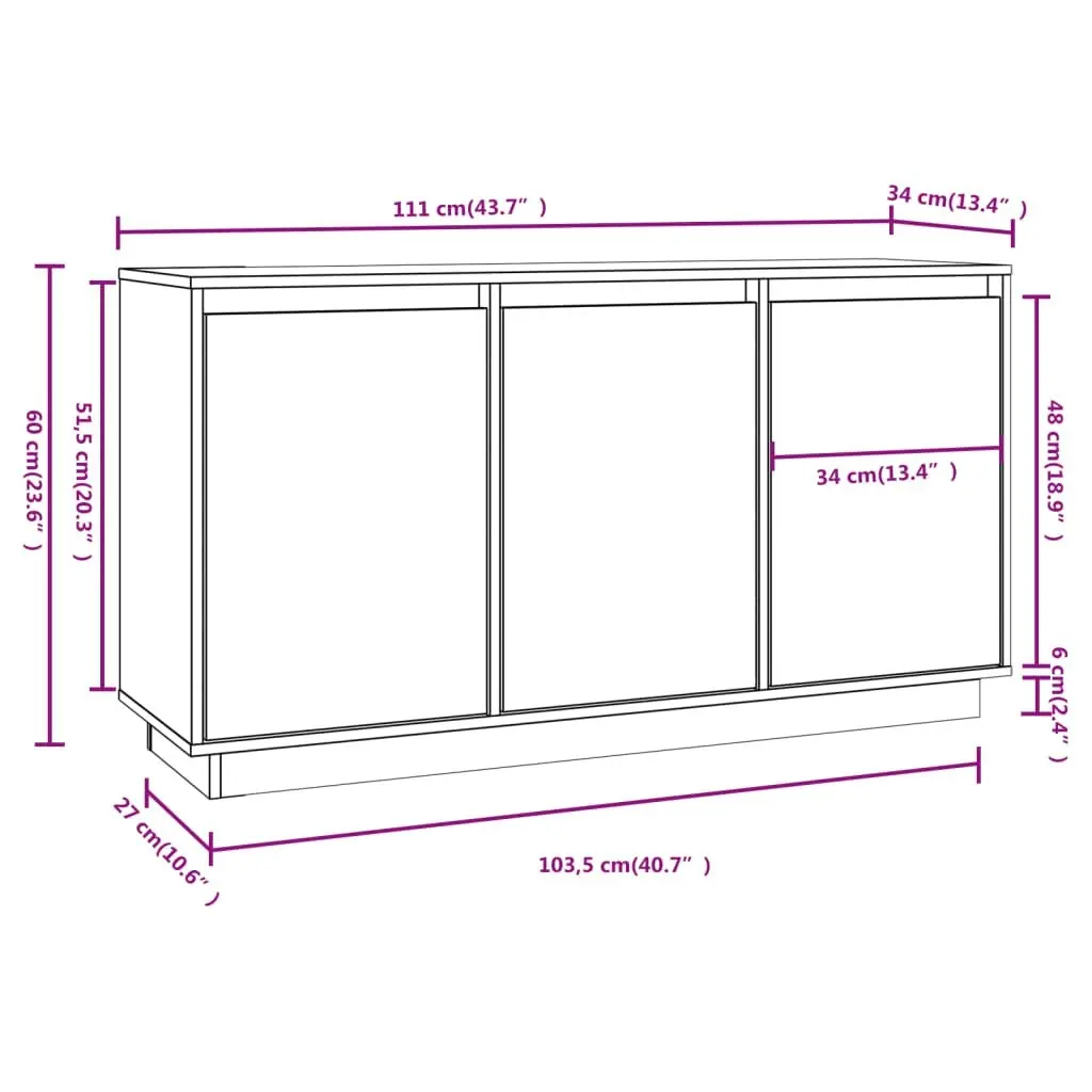 Sideboard White 111x34x60 cm Solid Wood Pine 813810