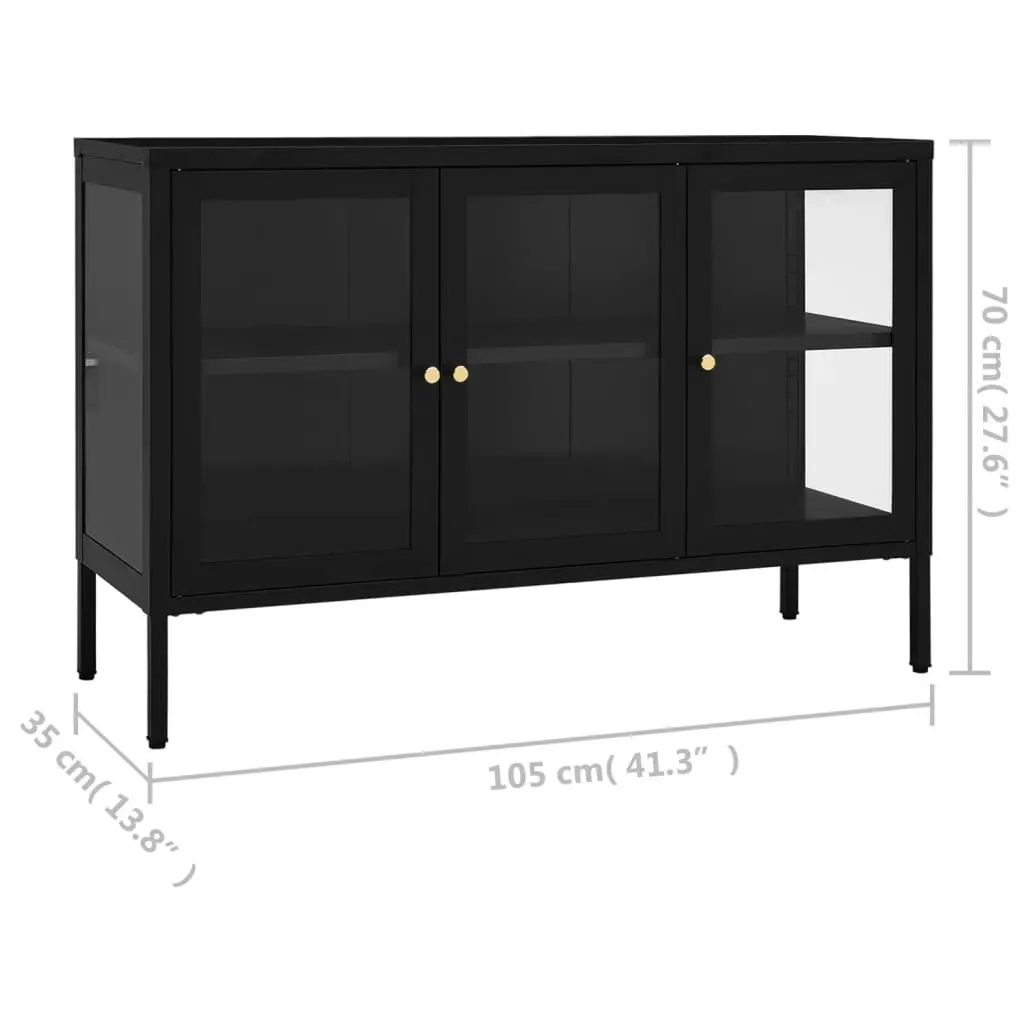 Sideboard Black 105x35x70 cm Steel and Glass 336067