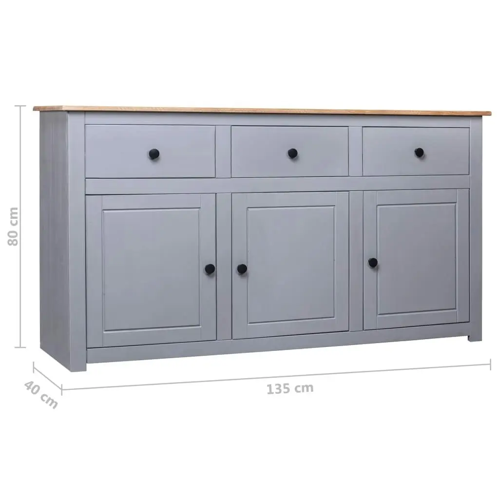 Sideboard Grey 135x40x80 cm Solid Pinewood Panama Range 282704