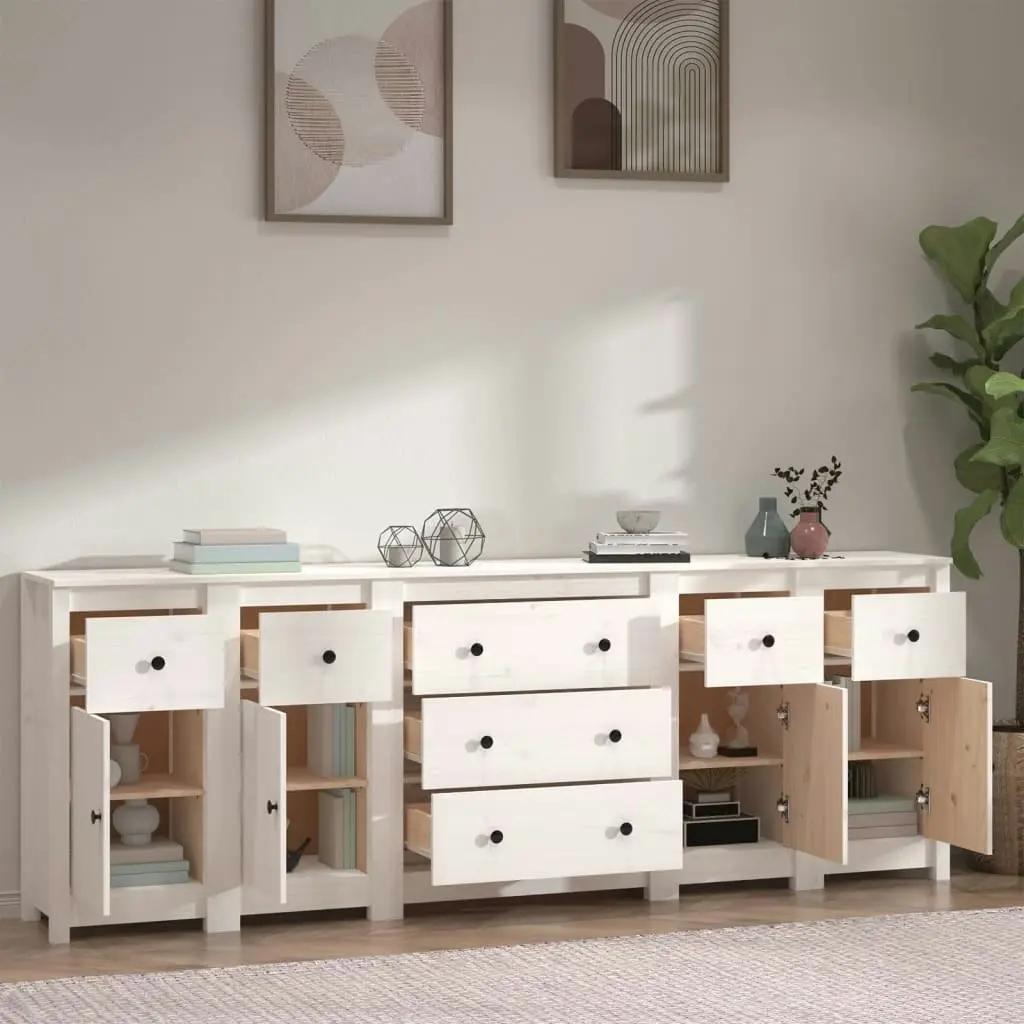 Sideboard White 230x35x80 cm Solid Wood Pine 3114095