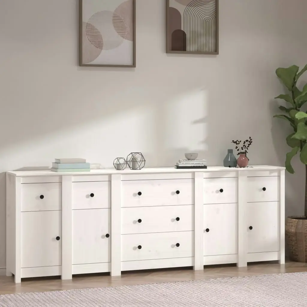 Sideboard White 230x35x80 cm Solid Wood Pine 3114095