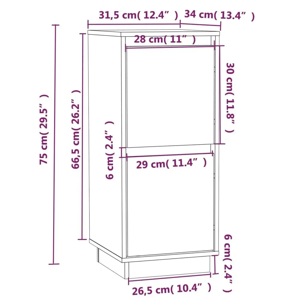 Sideboard White 31.5x34x75 cm Solid Wood Pine 813382