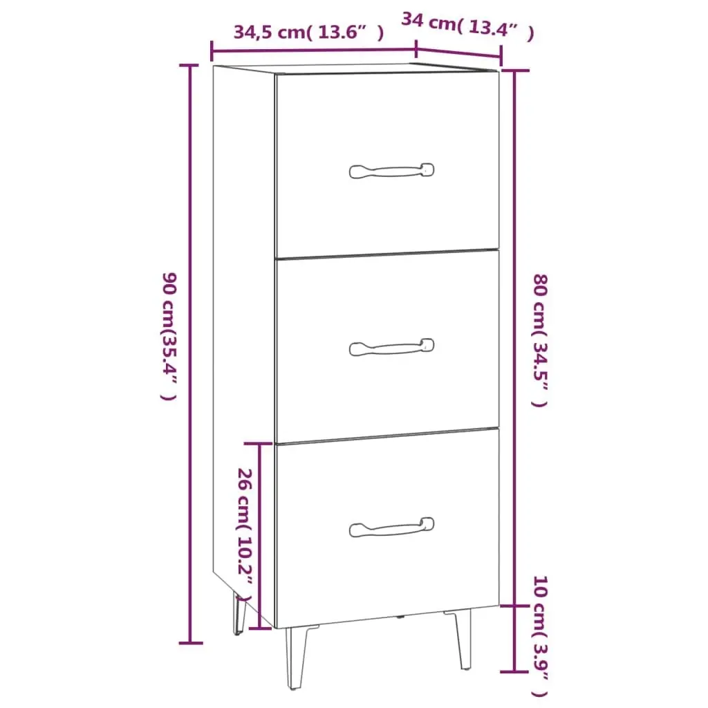 Sideboard High Gloss White 34.5x34x90 cm Engineered Wood 812354