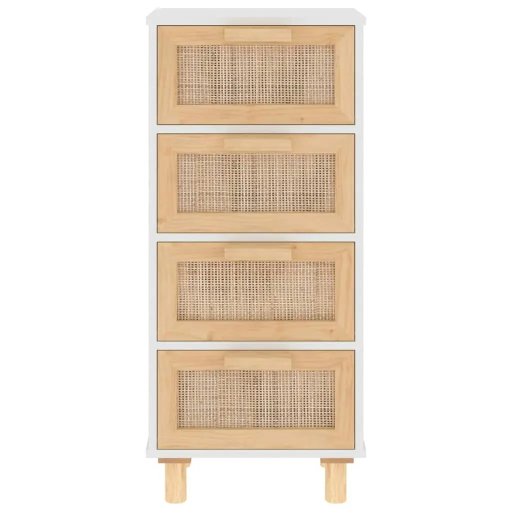 Sideboard White 40x30x90 cm Solid Wood Pine and Natural Rattan 345642