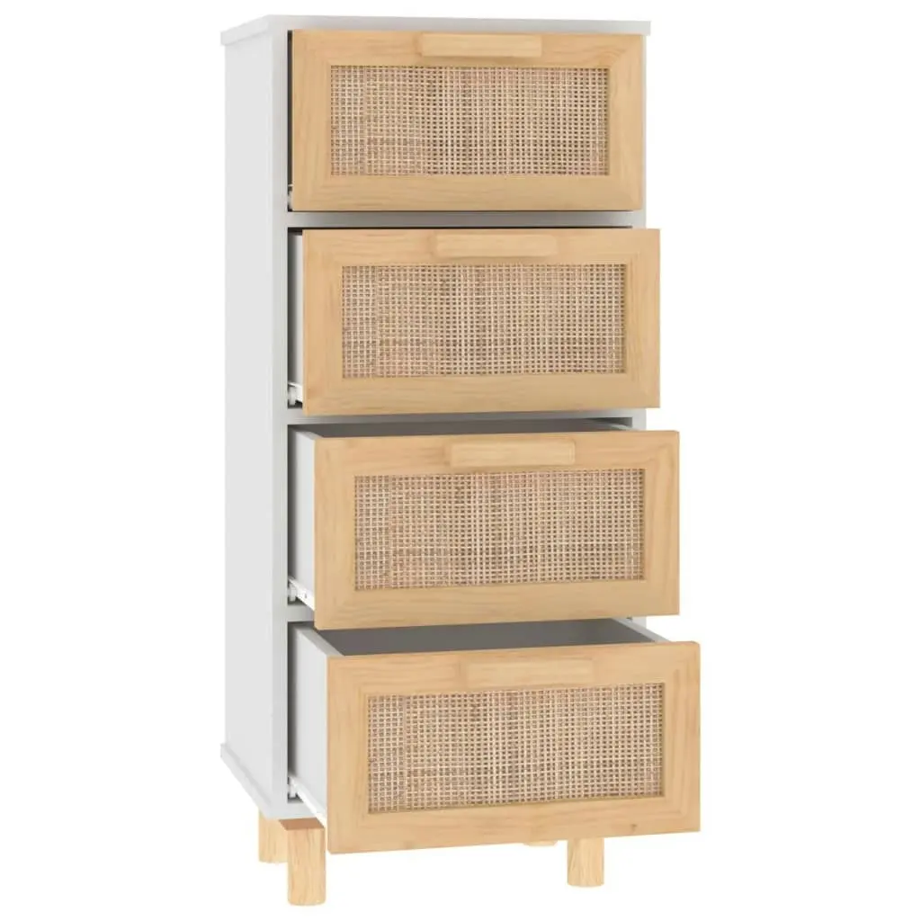 Sideboard White 40x30x90 cm Solid Wood Pine and Natural Rattan 345642