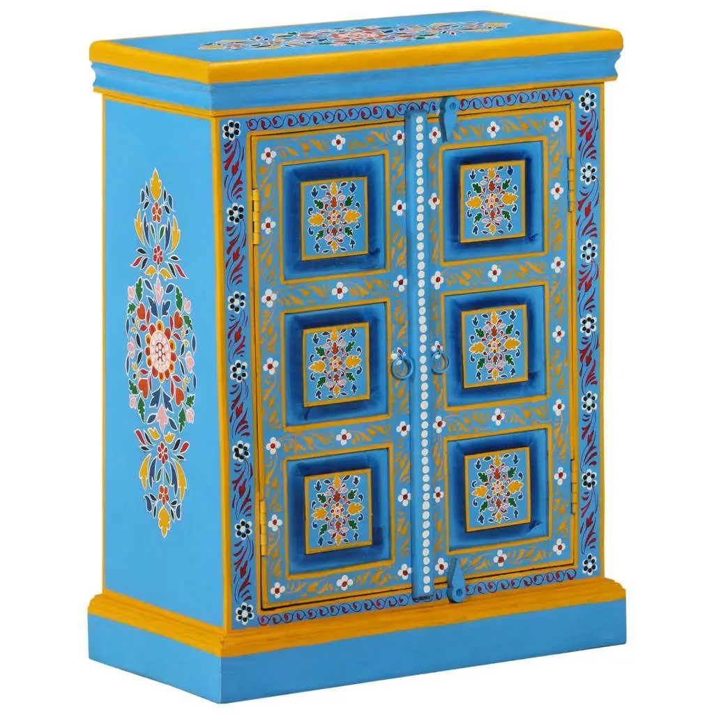 Sideboard Solid Mango Wood Turquoise Hand Painted 244838